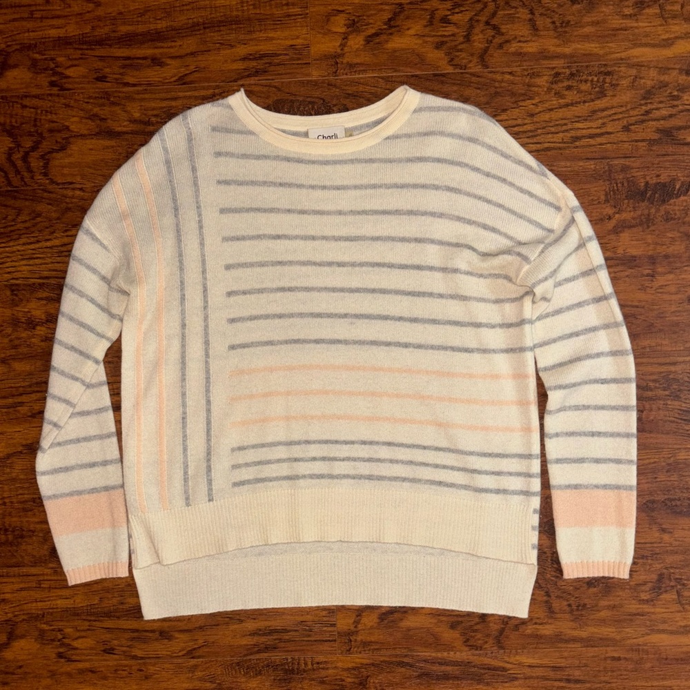 Charli 100% Cashmere Anthropologie Striped Cream Sweater Women’s XS Soft Pastel